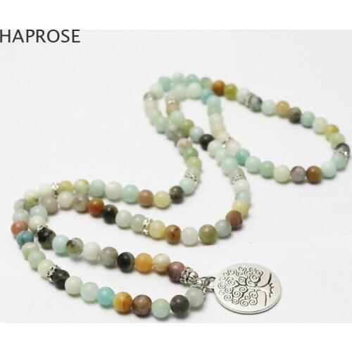 HAPROSE Necklaces Pendant Natural 108 beads bracelet Mala Amazon bracelets Women Long Jewelry stone jewelry necklace gifts