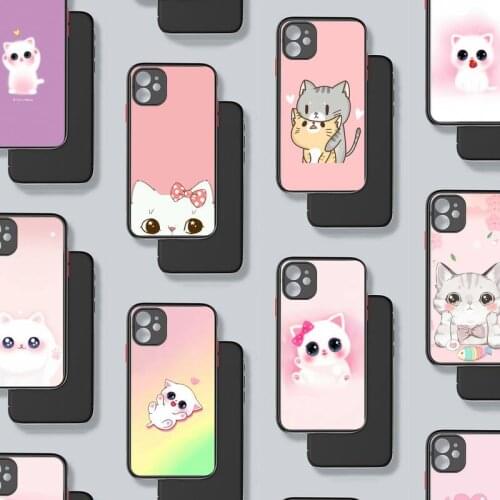 Ins pink cute cat meow Phone Case For iphone 12 11 8 7 plus mini x xs xr pro max matte transparent cover