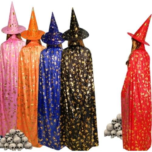 Adult Kids Halloween Costume Bronzing Witch Cloak Cape Hat Girls Boys Cosplay Costume Party Props Halloween Decoration Birthday