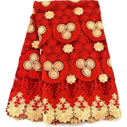 Red and Yellow african lace fabric 2020 high quality guipure lace latest cotton swiss voile lace french cord lace fabric 5yards