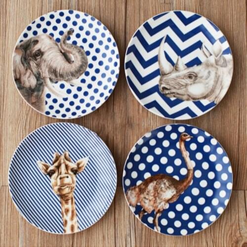 Creative Animal Deer Ceramic Plate African Grassland Animal Tableware Porcelain Plate Cake Plate Dinner Plate Sets