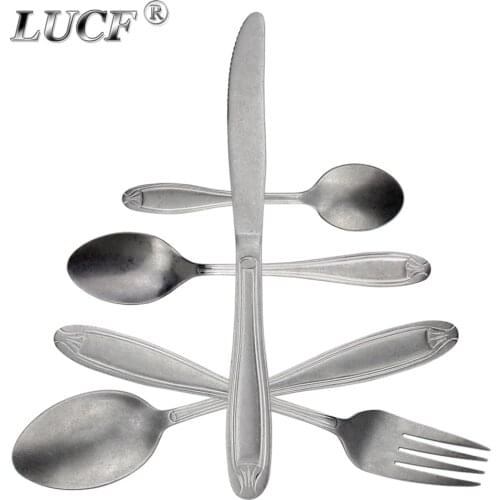 LUCF Tradition Vintage Stainless Steel Western Cutlery Delicate Perfect Matte Antique Polish Retro Dinnerware Utensil For Home