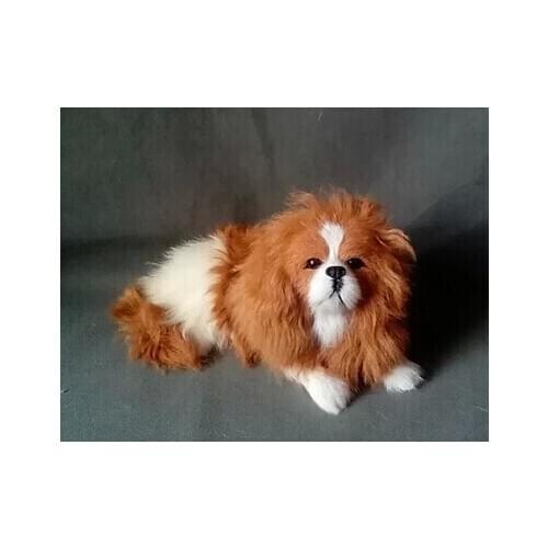 Simulation prone King Charles dog model,polyethylene&furs 25x12cm toy,prop,home decoration Xmas gift w4231