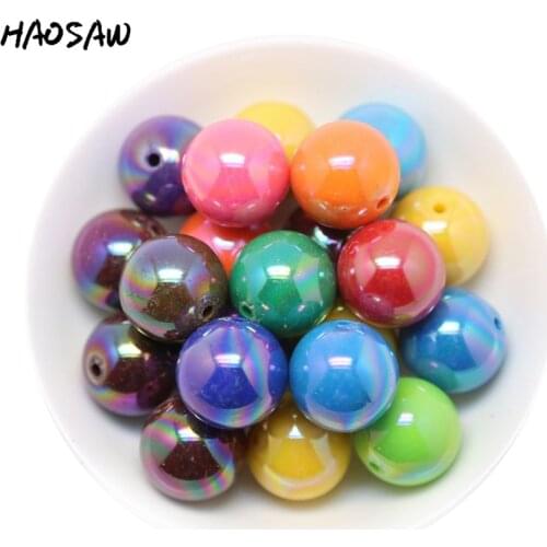 Fashion Jewelry Beads Choose Color 20MM 100PCS AB Shiny Solid Color Acrylic Beads Chunky Bead For DIY Fashion Childrens Jewelry
