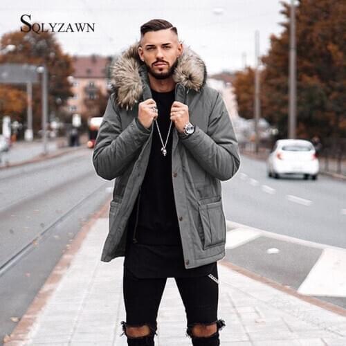 Men 2020 Winter New Casual Faux Fur Collar Long Thick Parkas Jacket Coat Men Outwear Hooded Pockets Waterproof Jackets Parka Men