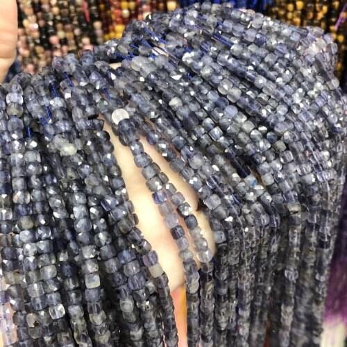 Natural Stone Cordierite Faceted Square Small beads Loosely isolation Bead For Jewelry Making DIY Necklace Bracelet Accessories