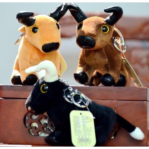 New lifelike cute fevarite cool Exquisite Simulation Cattle plush toy 14cm soft pendant Keychain decoration kids funny gift