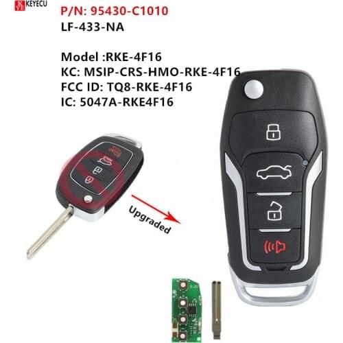 Keyecu New Replacement Remote Key Fob 4 Button 433MHz ID46 chip for Hyundai Sonata 2014 2015 2016 2017 P/N: 95430-C1010