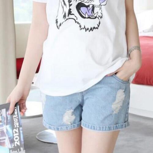 OkayMom Summer Maternity Jeans Shorts Ripped High Elastic Waist Denim Short For Pregnant Women Pregnancy Blue Shorts Clothing