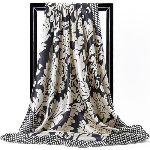 Big Square Silk Scarves for Women Designer Head Scarf Female Silk Luxury Brand Summer Shawls Print Hair Neck Satin Kerchief