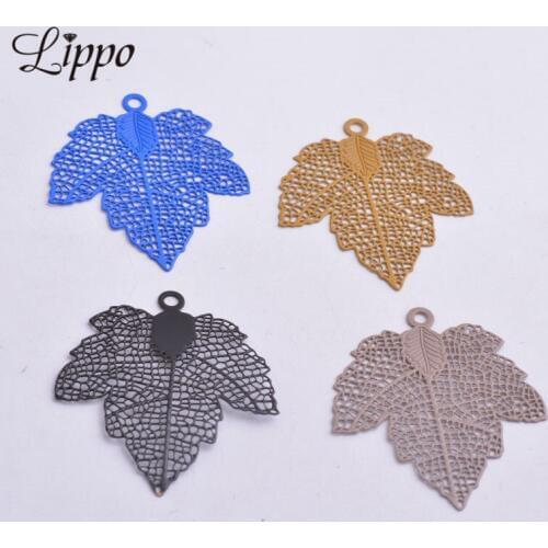 50pcs AA2225 Colorful Maple Leaf Charms Filigree Brass Leaves charm Pendants Embellishment bijoux