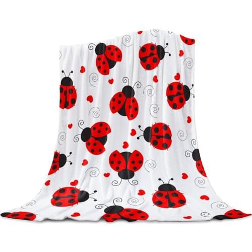Ladybug Love Heart Dotted Texture Throw Blanket for Sofa Christmas Decoration Bedspread Portable Microfiber Flannel Blanket
