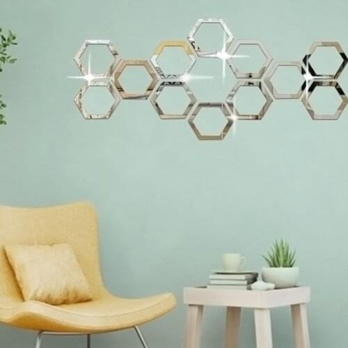 Hollow For Kids Room Geometric Shape Wall Sticker Hexagon Self-Adhesive Mirror 3D Wall Decals