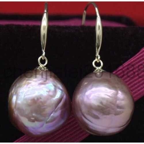 Selling Jewelry>>a pair of 13-14mm south sea Purple Baroque pearl earrings