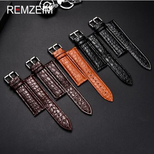 REMZEIM Calfskin Leather Watchband Soft Material Watch Band 16mm 18mm 20mm 22mm 24mm For Women Men Strap Watch Accessories