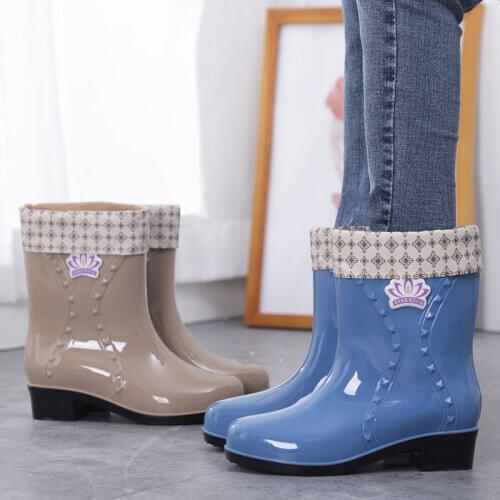 Thick Sole Rain Boots Womens Warm Velvet Winter Boots Women Rain Shoes Non-Slip Girls Water Gel Shoes Rubber Boots Rainboots