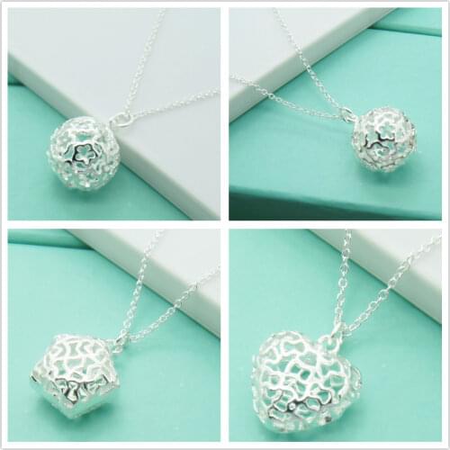 925 Sterling Silver Chain Hollow Round/star/heart Ball Pendant Necklace For Woman Wedding Engagement Party Charm Jewelry
