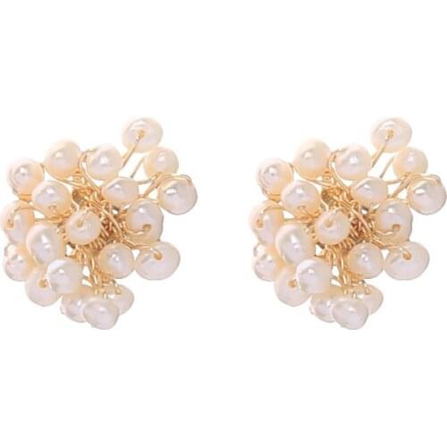 Chic Stud Earrings for Women Handmade Freshwater Natural Pearls Earrings Brincos with 925 Sterling Silver Pins Accessories