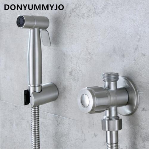 304 Stainless Steel Bidet Faucets Set Double Outlet Angle Valve Pressurized Nozzle Gun Shower Hose Socket Toilet Sprayer Bidet