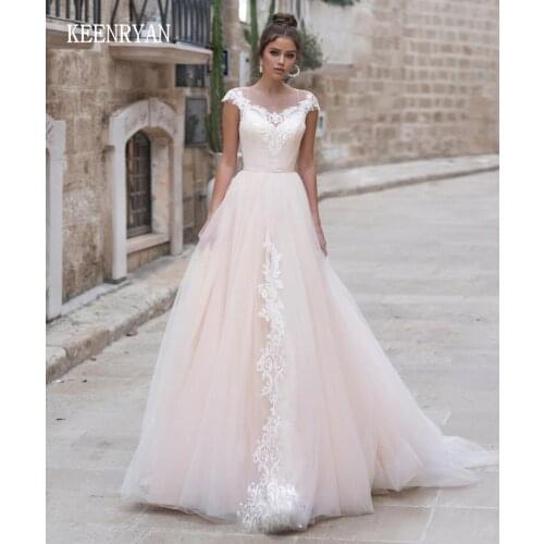 KEENRYAN Sexy Cap Sleeve Lace Tulle Wedding Dresses 2020 Luxury Bride Dresses Princess Palace Dream Wedding Gowns Plus Size