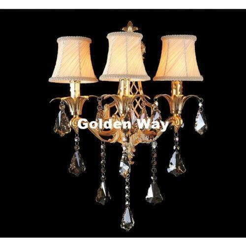 Modern Golden Alloy Wall Light Modern Crystal Wall Lamp Decoration Hotel Room Wall Lamp Bedside Lamp 3L AC Design Free Shipping