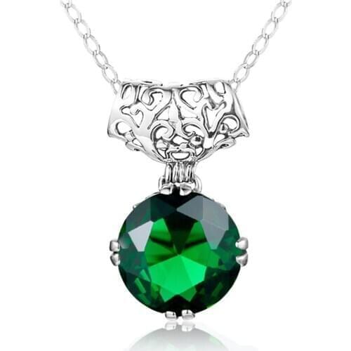 Szjinao Silver Pendant For Women Real 925 Sterling Silver Green Emerald Pendants Big Gemstone Round Neo-Gothic Trendy Jewelry