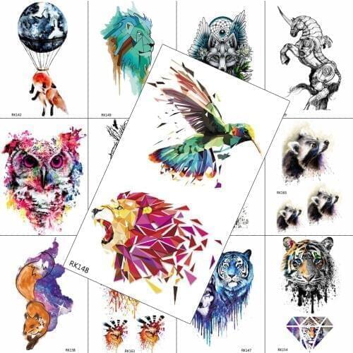 Watercolour 3D Lion Hummingbird Temporary Tattoos Sheets Sticker Fake Waterproof Tatto For Men Body Art Arm Chest Tatoos Paper