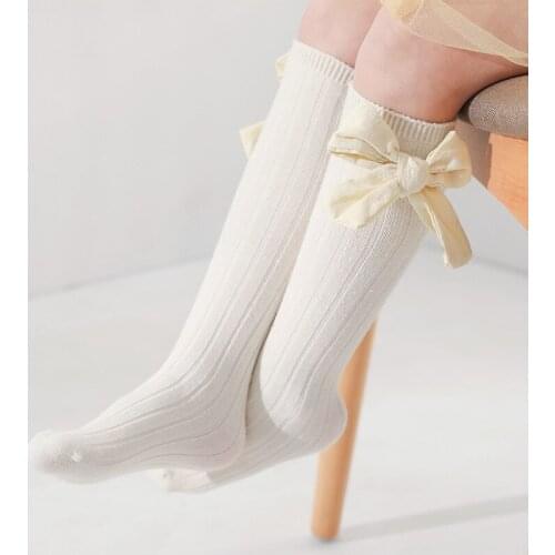 Spring And Summer New Girls' Socks Korean Version Of Bowknot Childrens Tube Socks Double Needle Cotton Socks Baby Women‘s Socks