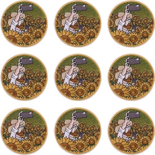 10Pcs/Set Van Gogh Oil Painting Embroidered Patch For Clothes Sunflower Embroidery Patches For Cloth Stripe For T-shirt Badges