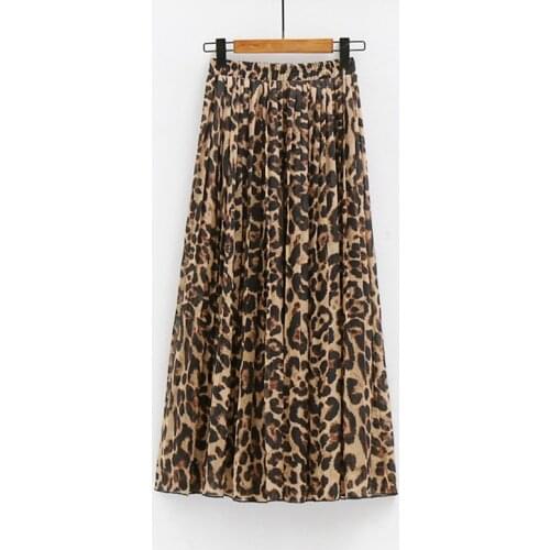 Womens Leopard Skirt Summer Autumn Boho Beach Chiffon Pleated Skirt Womens Casual Blue Red Green Vintage A-line Long Maxi Skirt