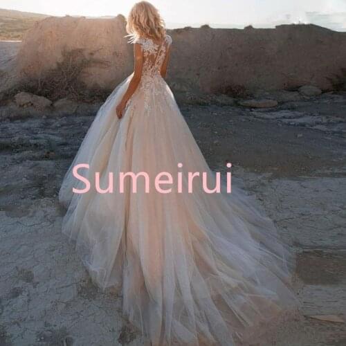 Designer Bohemian Blush Pink Cheap Plus Size A Line Lace Appliqued Wedding Dress Bridal Gowns Vestidos De Novia