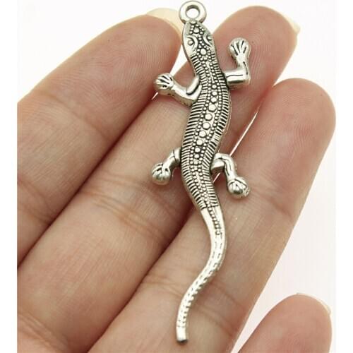 10pcs 56x15mm Pendant Gecko Chameleon Charm Pendants For Jewelry Making Antique Silver Color Lizard Pendants