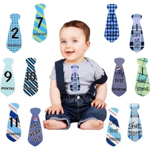 12Pcs Month Number Stickers Necktie Baby Photography Milestone Memorial Monthly Newborn Kids Photo Props Scrapbook DIY Stickers