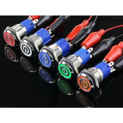 16mm Light Hot Car Autored Metal red blue yellow green whiteLED Power Push Button Switch Self locking reset On-off 5V 12V 24V