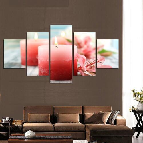 5 Piece Light The Candles Flower Vase Canvas Print Oil Painting Wall Pictures Living Room Paintings Cuadros Decor No Frames