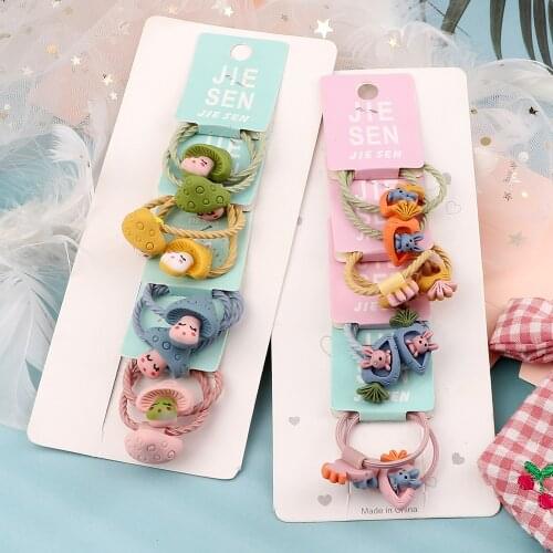 8PCS/Set New Cartoon Fruit Animal Hair Rope Apple Pineapple Bear Bamboo Cute Kids Headwear Elastic Hair Band Girl Scrunchie Gift