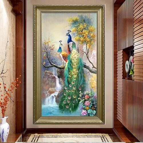 5D DIY Diamond Painting Couple Peacocks Cross Stitch Mosaic Diamond Embroidery Animals Full Square Round Drill Decoration N1329