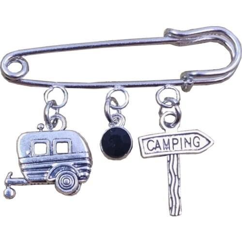 Antique Retro Silver Plated Camping Card Hippie Peace Sign Van Classic Bus Brooch Men Male Father Grandpa Gift BT018-020