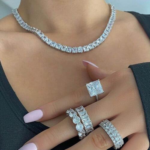 High Quality Hiphop Sparking Bling Cubic Zirconia Rock Women Jewelry Iced Out Bling 5A Square CZ Tennis Chain Choker Necklace