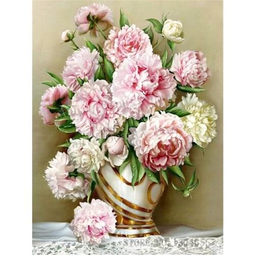 Flower Peony DIY Cross Stitch Embroidery 11CT Kits Needlework Craft Set Printed Canvas Cotton Thread Home Decoration Wholesale