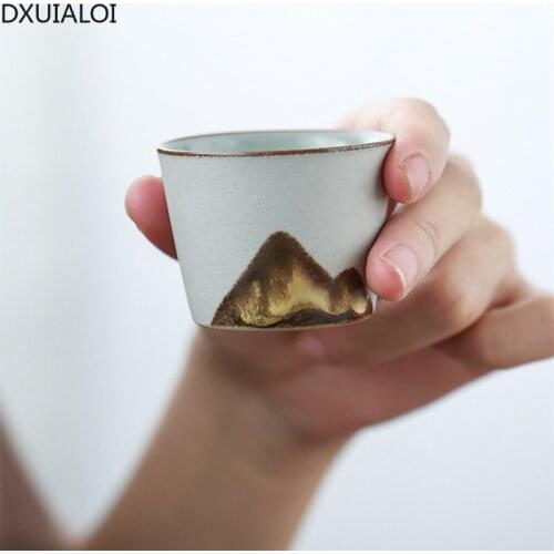 DXUIALOI Hand-painted Zen Tea Cup Retro Chinese Style Ceramic Master Tumbler Kung Fu Tea Set Small Cups Home Tea House Tea Set