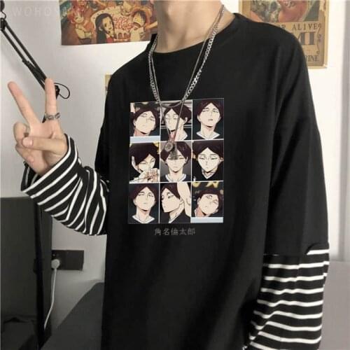 Japanese Anime Haikyuu Rintarou Suna T Shirt Men Harajuku Summer Tops Unisex Funny Cartoon Graphic Long Sleeve Fake Two Tshirt