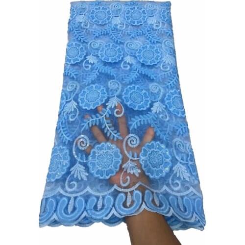 Hot Sale Sky Blue African Lace Fabric With Sequins High Quality Nigerian French Milk Silk Lace Fabric For Wedding Party NFM4900