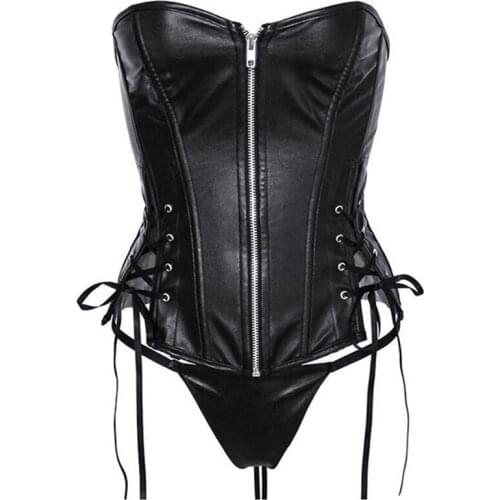 HOT New Women Sexy Corset Lingerie Sexy Stunning Black Corset Overbust Corset Strapless Zipper Front Bustiers W7906