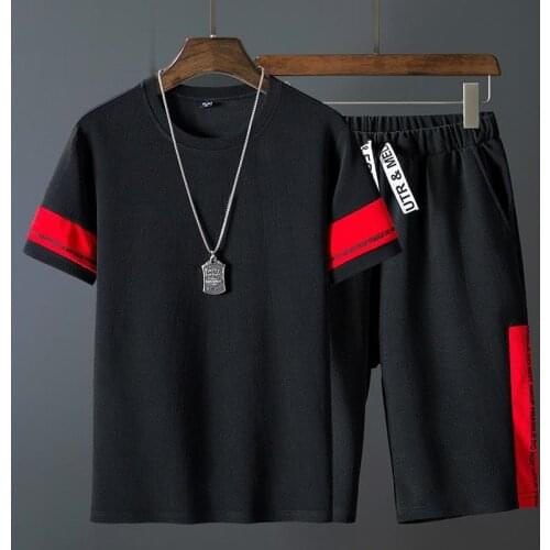 Fashion Shorts Set Men 2021Summer 2pc Tracksuit Short SweatShirt + Shorts Sets Beach Mens Casual Tee Shirts Set Sportswears