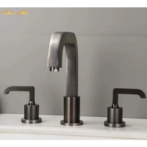 Gunmetal widespeead bathroom brass tap 3 holes Widespread bathroom mixer luxury gold widespread 3hole Bathroom Sink Faucet