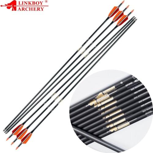 Linkboy Archery 12pcs Pure Carbon Arrow Shafts Spine400-1000 ID4.2mm 30inch 3inch Turkey Feather Receuve Bow and Arrow Shooting
