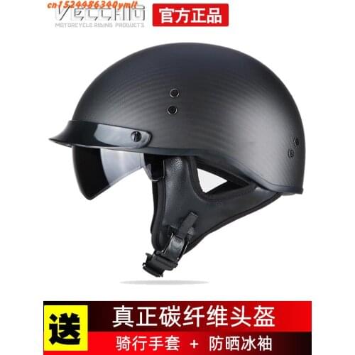 High-quality carbon fiber Retro and Vintage Half Open Face DOT Approved Motorcycle Helmet for Man and Woman,Capacete
