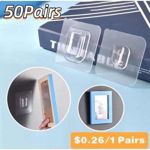 50Pairs Home Double-Sided Adhesive Wall Hooks Hanger Strong Transparent Suction Cup Sucker Wall Storage Holder For Dropshipping
