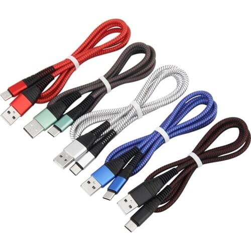 1M Nylon Charger Data Cable Micro USB Type C Wire For iPhone Huawei Samsung Android Fast Charging Power Bank Phone Cables